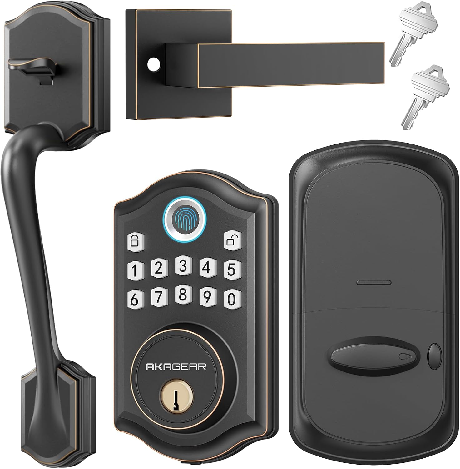 DS10 Keyless Entry Door Lock with Handle Set - Fingerprint Deadbolt, Electronic Keypad Deadbolt, Smart Locks for Front Door, Auto-Lock & One Touch Locking - Oil Rubbed Bronze