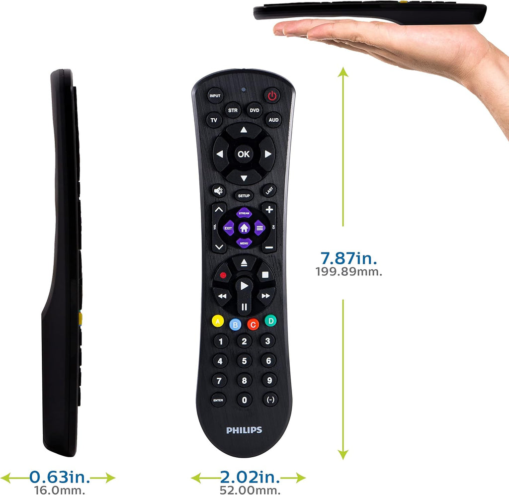 Philips Universal Remote Control for Samsung, Vizio, LG, Sony, Sharp, Roku, Apple TV, RCA, Panasonic, Smart TVs, Streaming Players, Blu-ray, DVD, Simple Setup, 4-Device, Black, SRP9243B/27