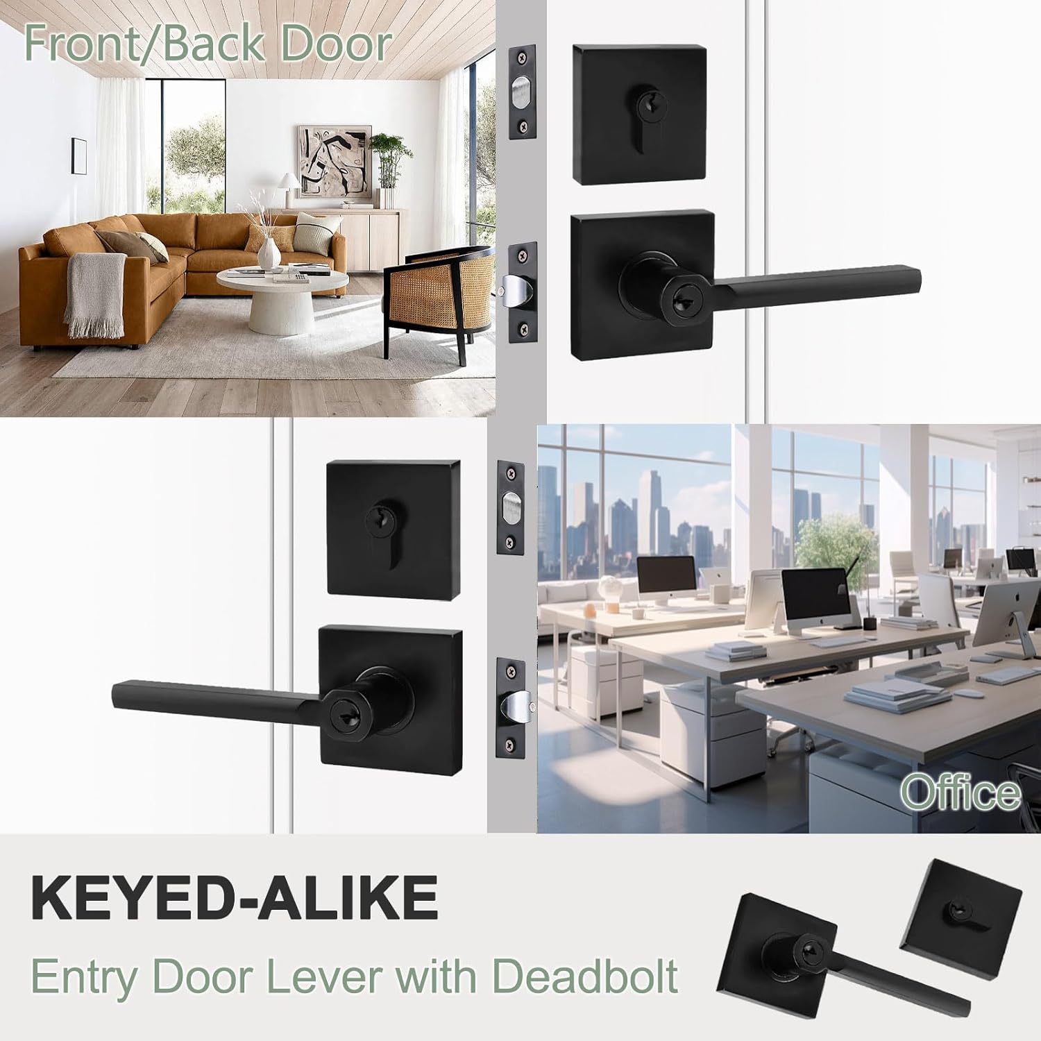 Keyed Entry Door Handle with Single Cylinder Deadbolt, Keyed Alike(Same Keys Only Per Set) Front Door/Exterior Door Lever Lockset, Matte Black, 20 Sets of Locks with 20 Sets of Different Keys