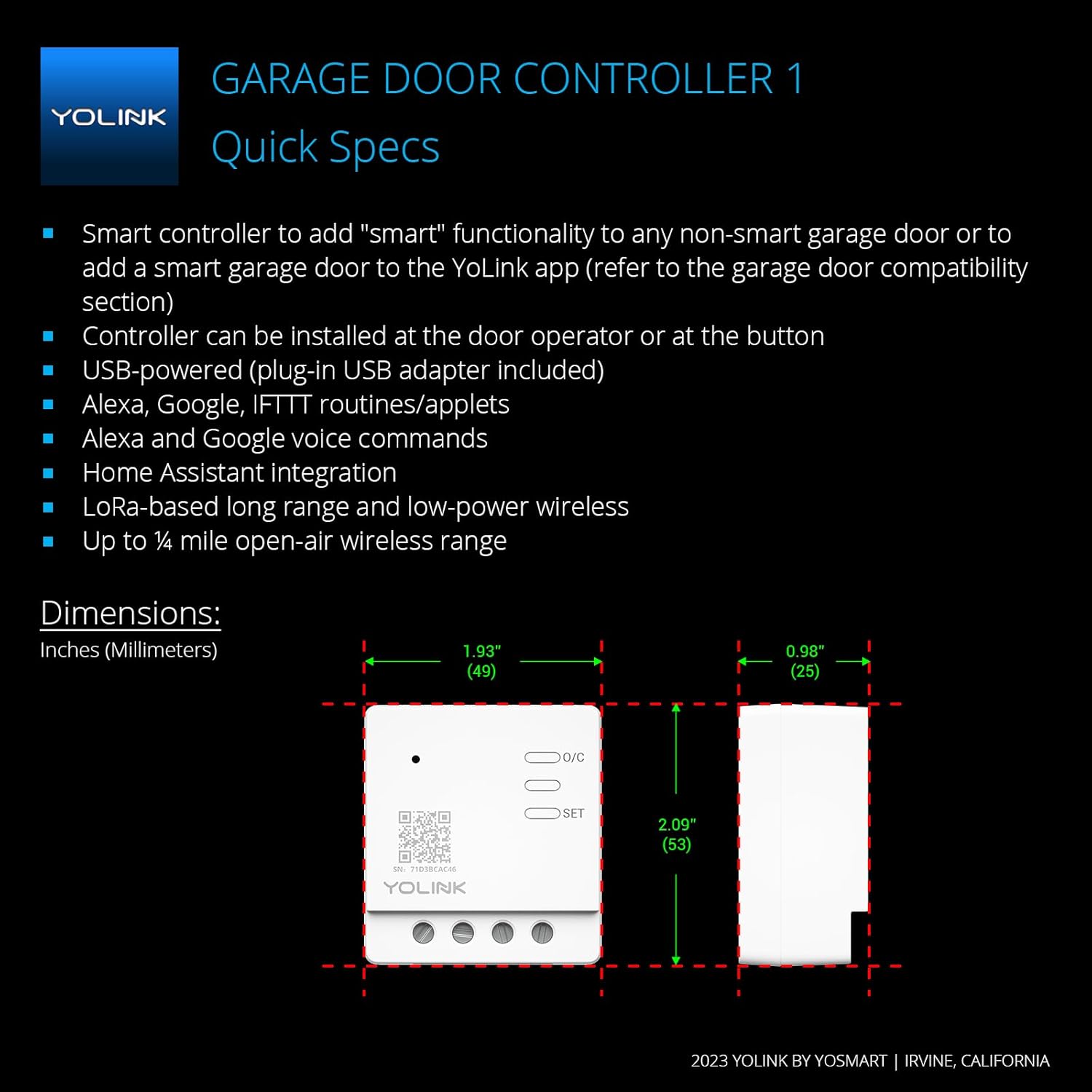 YoLink Garage Door Controller and Wireless Sensor - Remote Control Existing Garage Door Opener, 1/4 Mile World's Longest Range Garage Door Control Kit Compatible with Alexa IFTTT, YoLink Hub Required