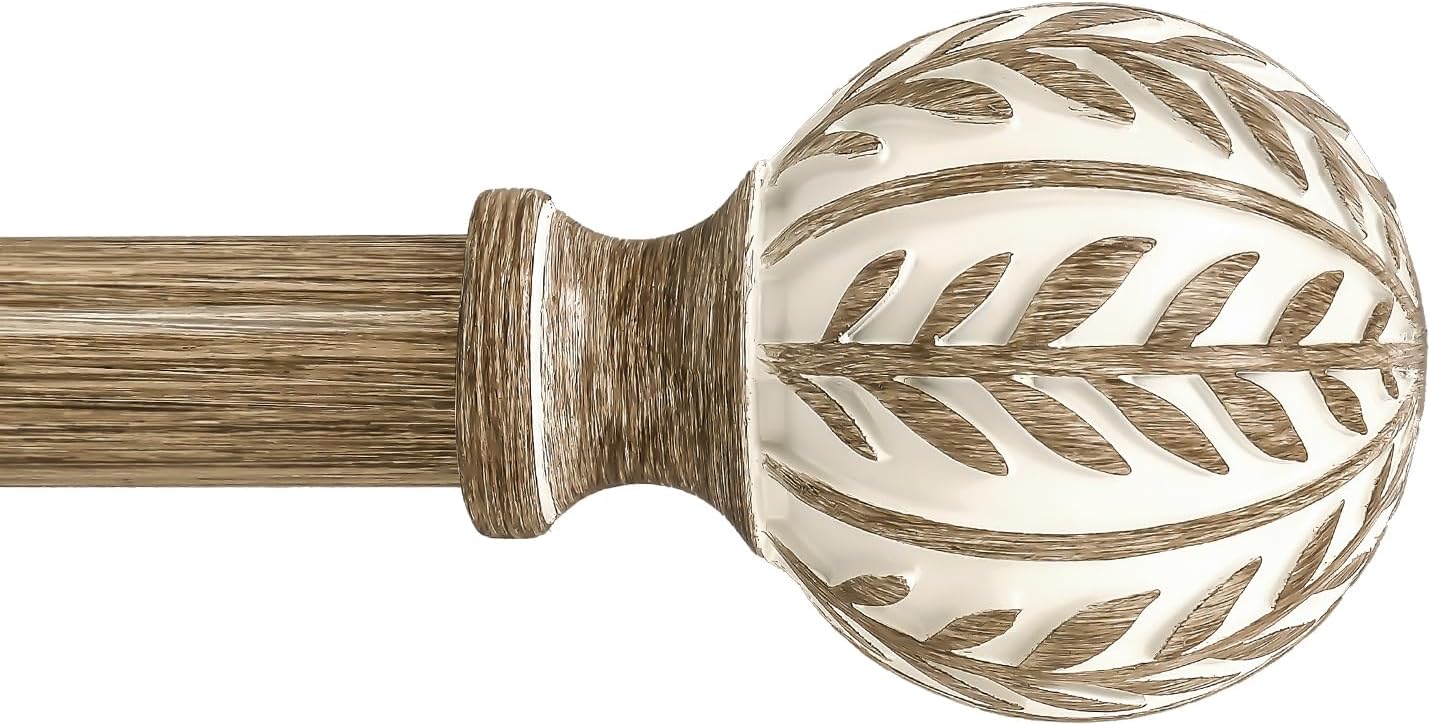 Boho Wood Curtain Rods for Windows 72 to 144 inch,1" Adjustable Heavy Duty Window Curtain Rod with Imitation Wood Grain Finials,Rustic Decorative Drapery Rods Set,Size:36-150'',Weathered Wood