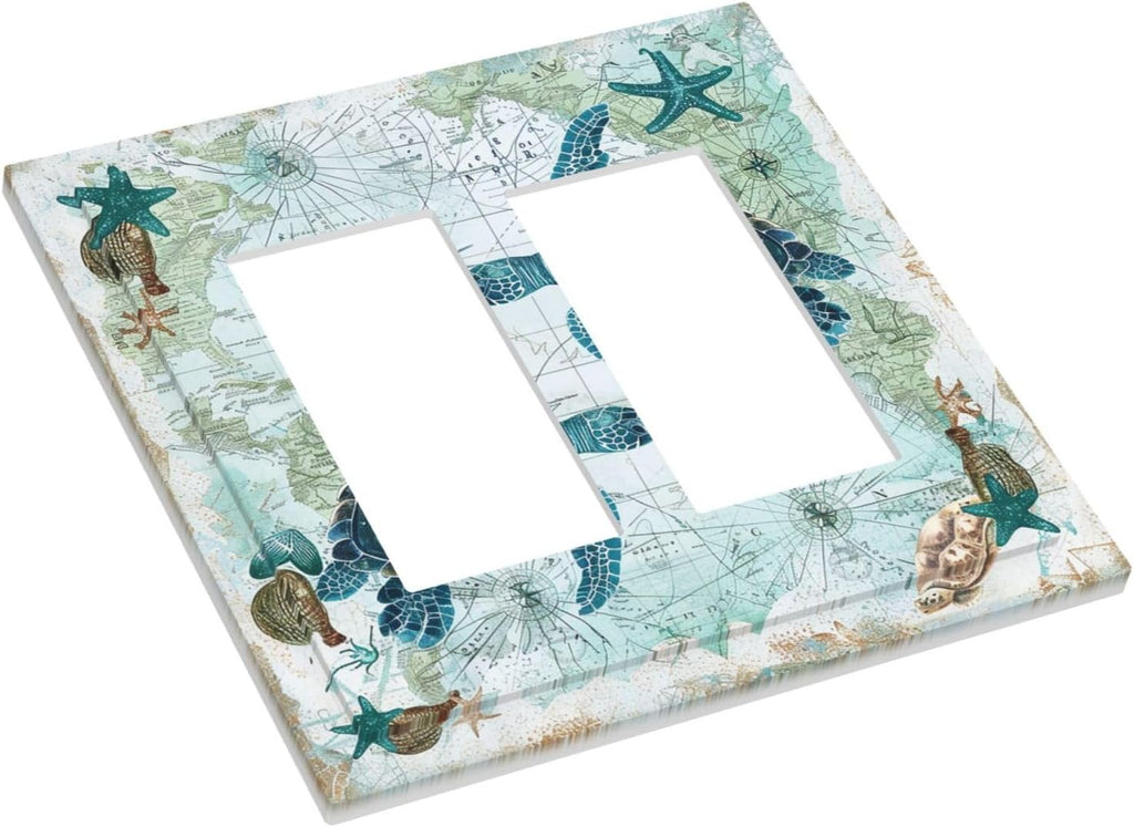Decorative Outlet Covers Nautical Green Sea Turtles Beach Blue Ocean 2 Gang Double Gfci Rocker Electrical Wall Panels Light Switch Cover Plate For Bathroom Kids Room Decor