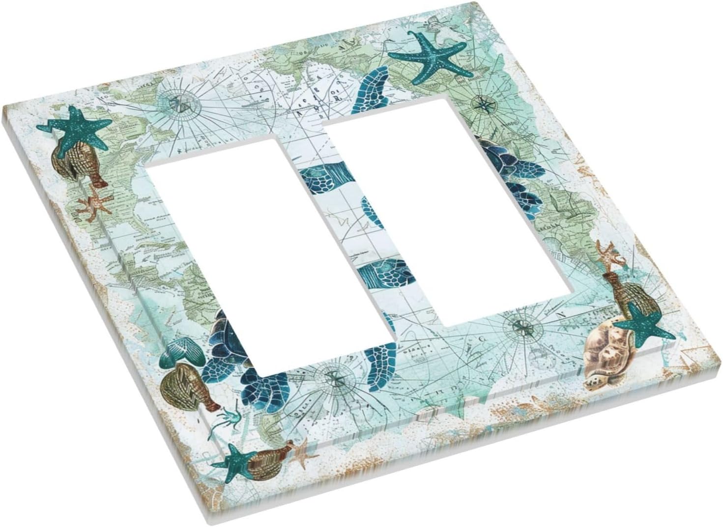 Decorative Outlet Covers Nautical Green Sea Turtles Beach Blue Ocean 2 Gang Double Gfci Rocker Electrical Wall Panels Light Switch Cover Plate For Bathroom Kids Room Decor