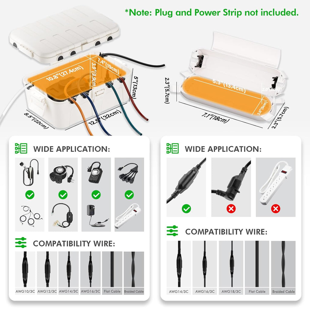 RESTMO 5-Piece Outdoor Waterproof Electrical Box Set – 12.5" x 8.5" x 5" Large & 7.1" x 2.3" x 2.3" Small, Weatherproof Boxes for Power Strip, Outlet, Plug, Socket, Timer, Holiday Light, White