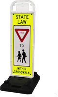 YIELD TO PEDESTRIANS, MUTCD COMPLIANT. Crossing Sign for School Zone/Crosswalks - U-Frame & 37lb U-Base (Sign and base ship separately) (Fluorescent Yellow-Green, YIELD TO PEDESTRIANS)