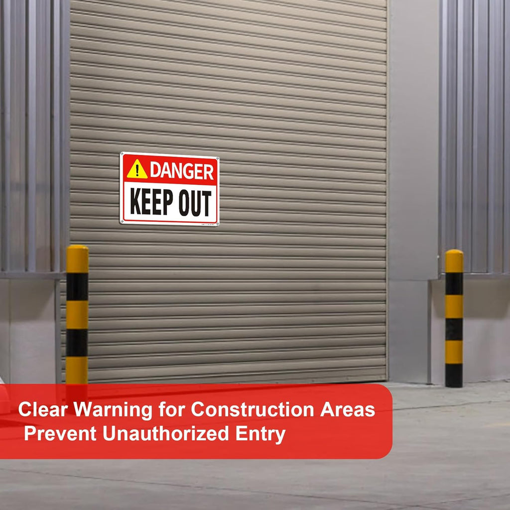 Danger Keep Out Sign – 3 Pack 14x10 Inch Aluminum Metal Safety Signs, Rust Free, UV Protected, Easy to Mount for Construction, Hazard, and Restricted Areas (3)