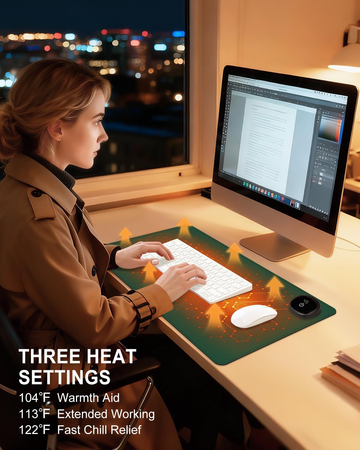 Heated Desk Pad, 23.6" x 14.2" Leather Non-Slip Warm Desk Pad, Large Mouse Mat with 3 Levels Heating & 3 Hours Auto Shut-Off, Hand and Foot Warmer for Office, Home, Green