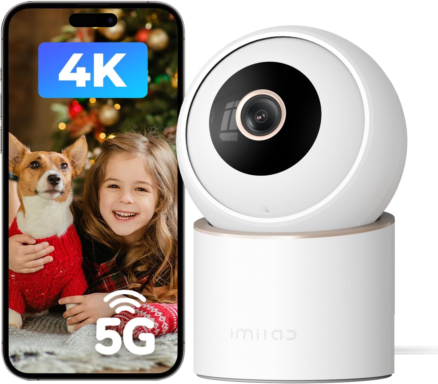IMILAB C40 4K Indoor Security Camera, Room Camera for Kid/Baby/Pet, 5G WiFi Pan/Tilt Indoor Cam/Person Pet Track, Powerful AI Detection, Color Night Vision, SD/Cloud Storage, Easy Pairing, Plug in.