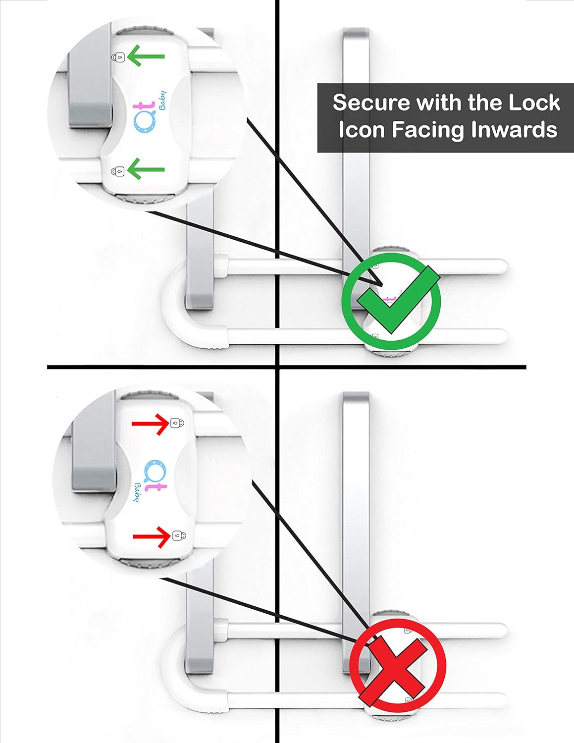 Baby Proofing Cabinet Locks | Adjustable U Shaped Baby Safety Latches for Drawers, Fridge, Closet |Modern Baby Proofing Cabinet Lock with Extra Secure Lock Buttons (Pack of 8)