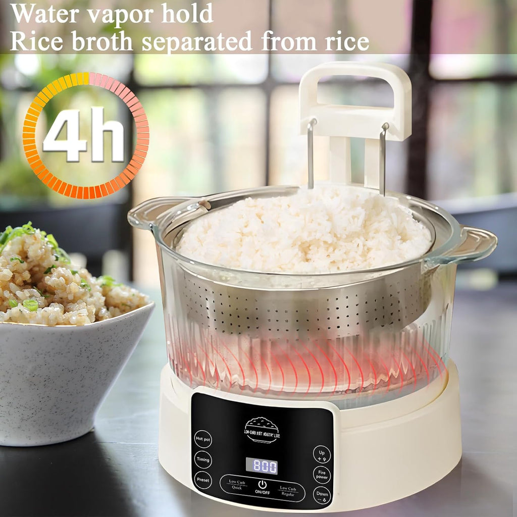 Low Carb Rice Cooker,3L Multifunction Smart Rice Cooker - 4H Keep Warm,Digital Display,Timer & Reservation Function,Suitable for Cooking,Simmering,Stewing,and Steaming(3L,Beige)