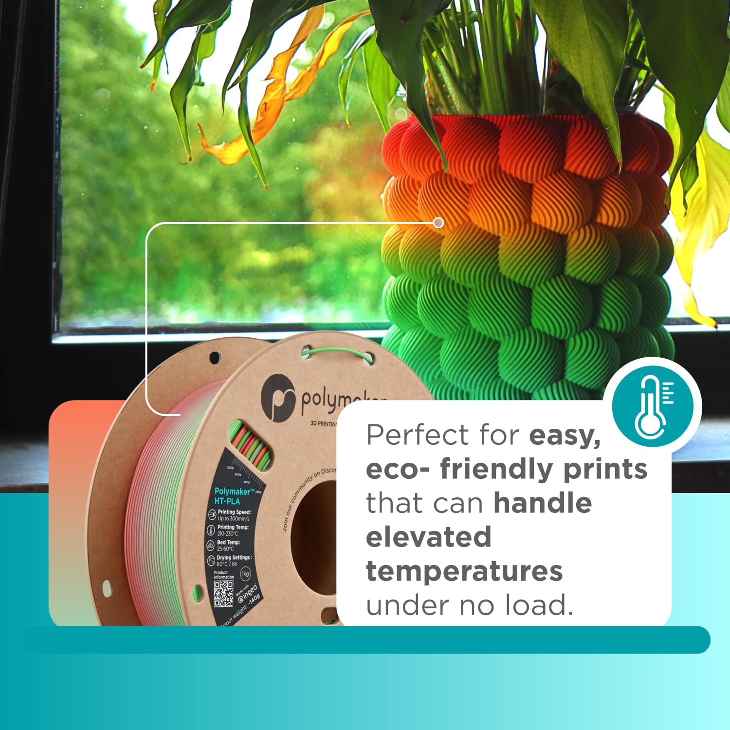 Polymaker HT-PLA Filament 1.75mm Gradient Rainbow, High Temp PLA for 3D Printing, Heat Stable Up to 150°C, Easy to Print, Works with Most FDM Printers, 1kg Spool