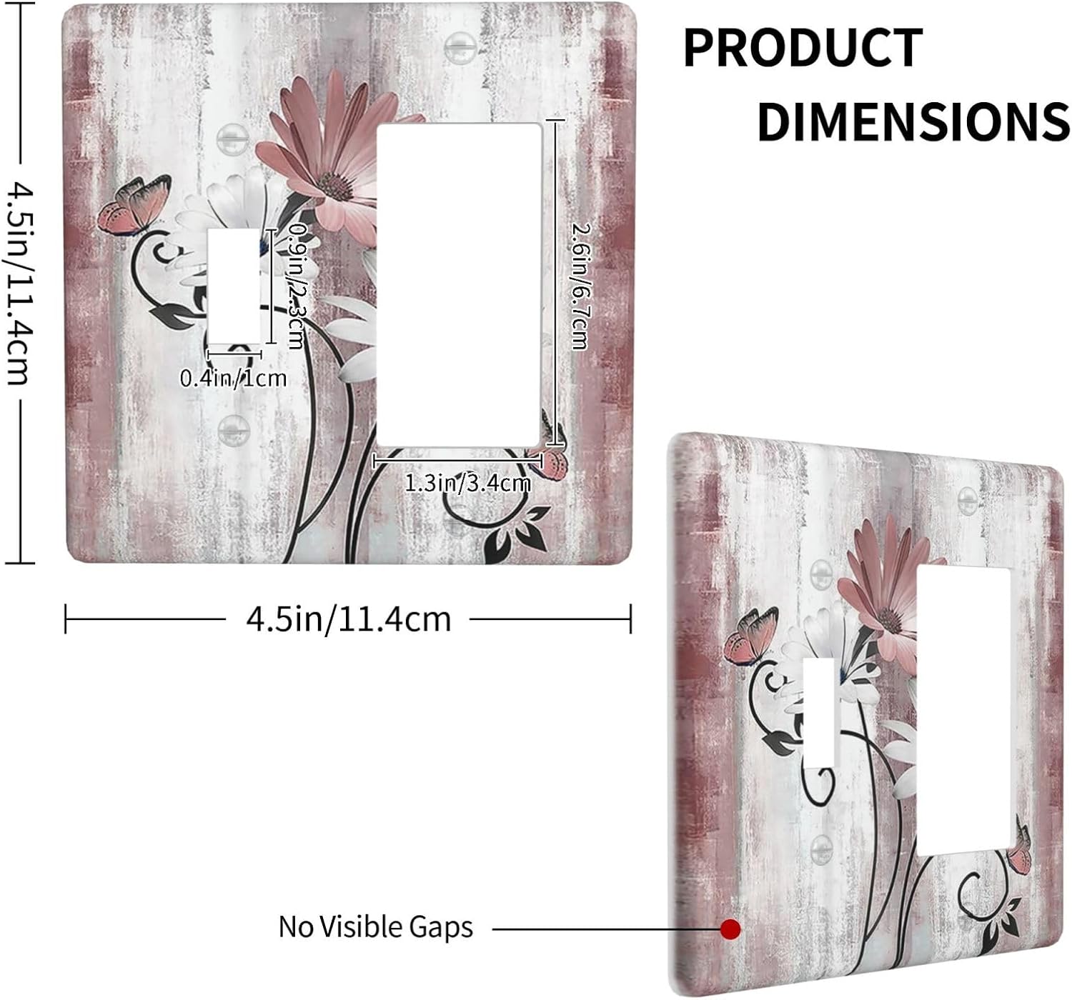 Outlet Covers Pink White Daisy Butterfly Wood Grain 1 Toggle 1 Rocker Combination Decorative Wall Plate Electrical Switch Plates Light Switch Cover Plate for Farmhouse Bathroom Decor