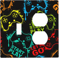 Decorative Outlet Covers Gamepad Theme Graffiti 2 Gang Wall Plate Single Toggle Duplex Light Switch Cover Switch Plate Covers Faceplate for Game Room Bedroom Home Decor