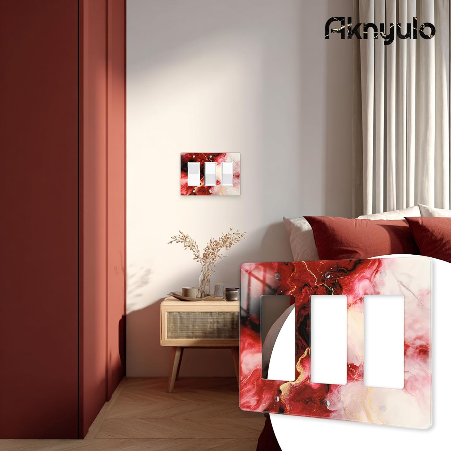 Rich Burgundy Marble Acrylic Light Switch Plate Acrylic Decorative Wall Outlet Cover Switch Plates