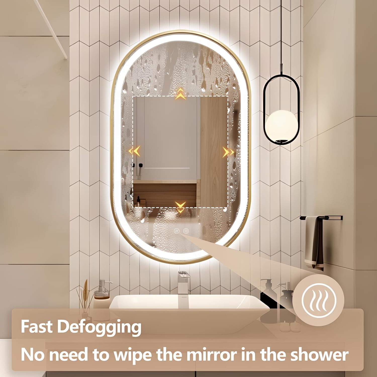 Niccy Oval LED Mirror for Bathroom, 40x24 Front Lit + Backlit Vanity Mirrors with Light Anti-Fog, Shatter-Proof, 3 Colors, Makeup Mirror with Gold Frame (Horizontal/Vertical)