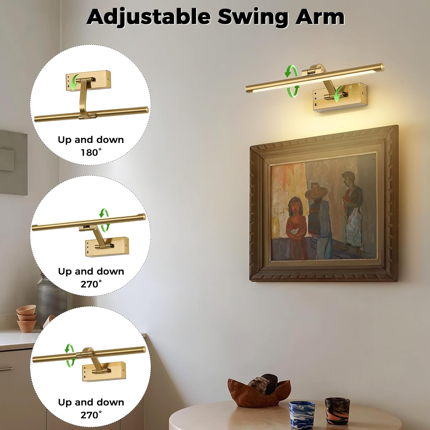 Wireless Picture Lights for Wall Removable Battery Charging, Battery Operated Art Light for Paintings, 3CCT Dimmable with Remote, Rotatable Gallery Light for Pictures Display