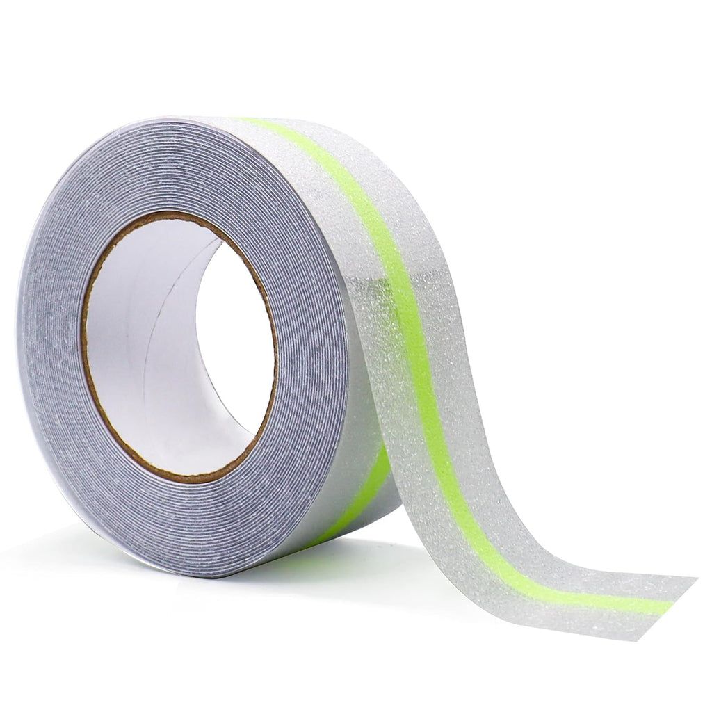 Anti Slip Tape, Clear Glow in The Dark Traction Grip Tape, 2 Inch x 32.8ft Waterproof Indoor/Outdoor, Non Slip Stair Treads Safety Tape (Clear with a line of Glow, 2" Width)