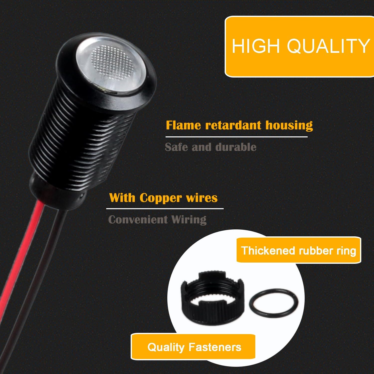 5pcs 12mm 12V-24V LED Indicator Light Plastic Black Signal Dot Lamp 12V-24V 1/2 inches Mounting Hole Size with 15cm/5.9in. Wire (White LED)