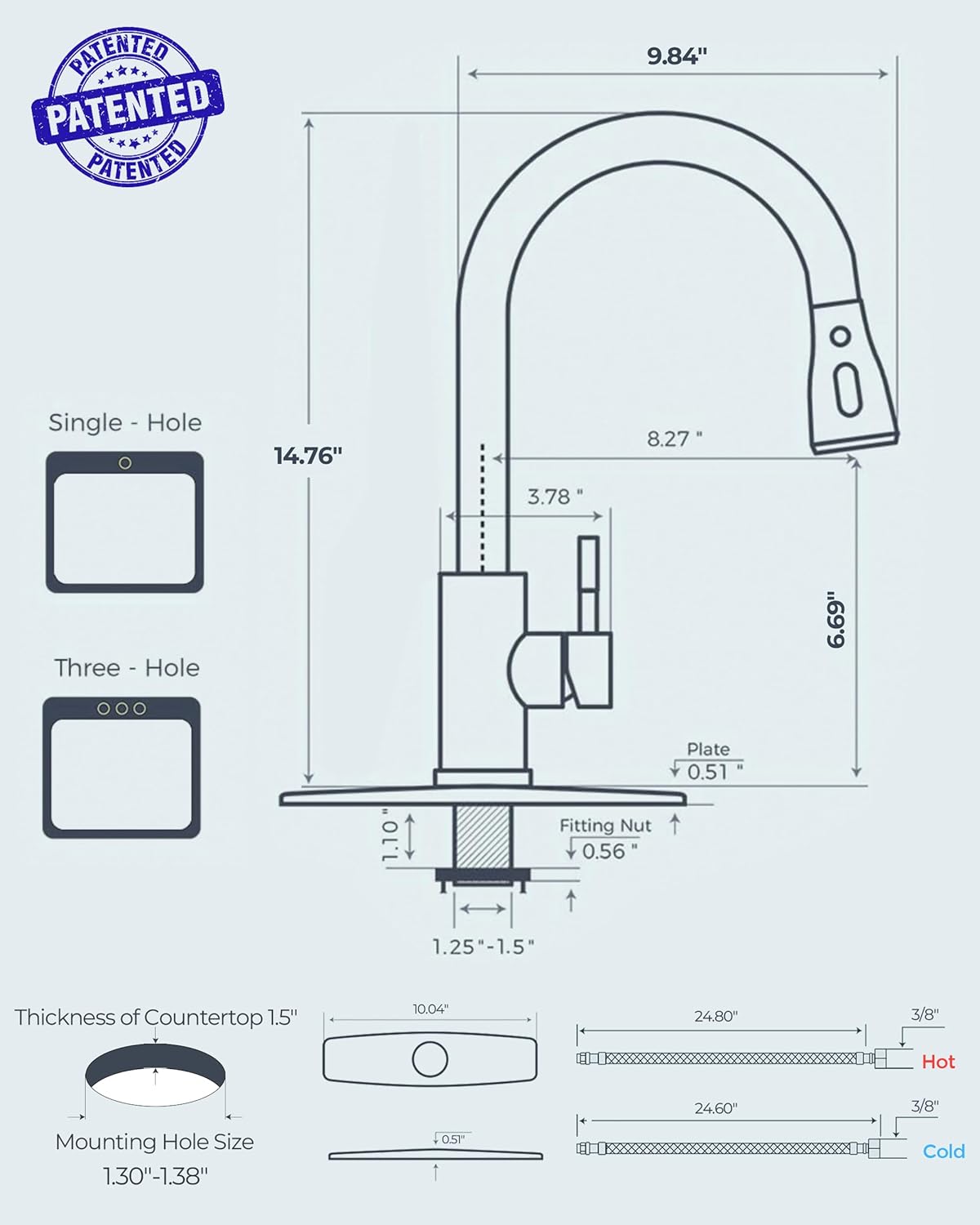 FORIOUS Black Kitchen Faucet with Pull Down Sprayer, High Arc Single Handle Classic Stainless Steel Sink Faucet 1 or 3 Hole, Suitable for Farmhouse Camper Laundry Rv Bar