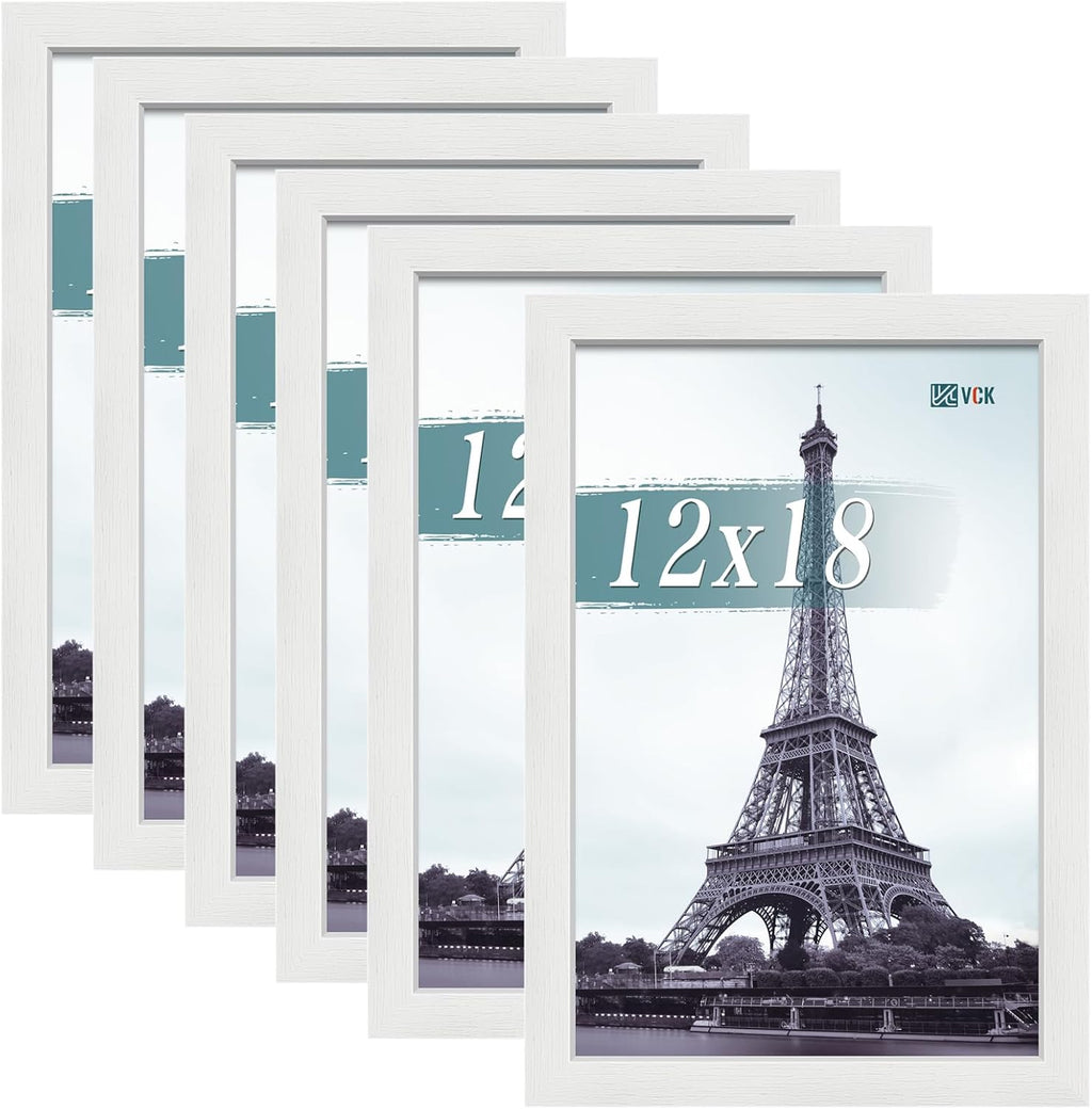 VCK 12x18 Picture Frames white Set of 6, Wide Border Wood Poster Frame, Multi-Directional Display Family Photos, Office Prints, Studio/Gallery Artwork, Woodgrain Series, Wall Hanging