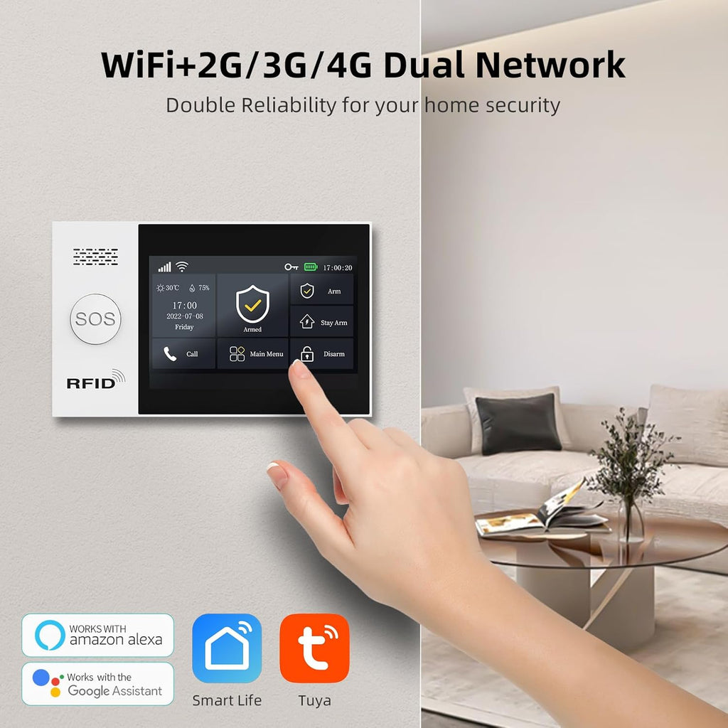 YBJ 16-Piece-Kit Full Touch Screen Wireless Smart Home Alarm System, DIY 4G and WiFi Burglar Alarm System for Home Security with APP Alert, Motion Detector, Door Window Sensor, Remote Control, Siren