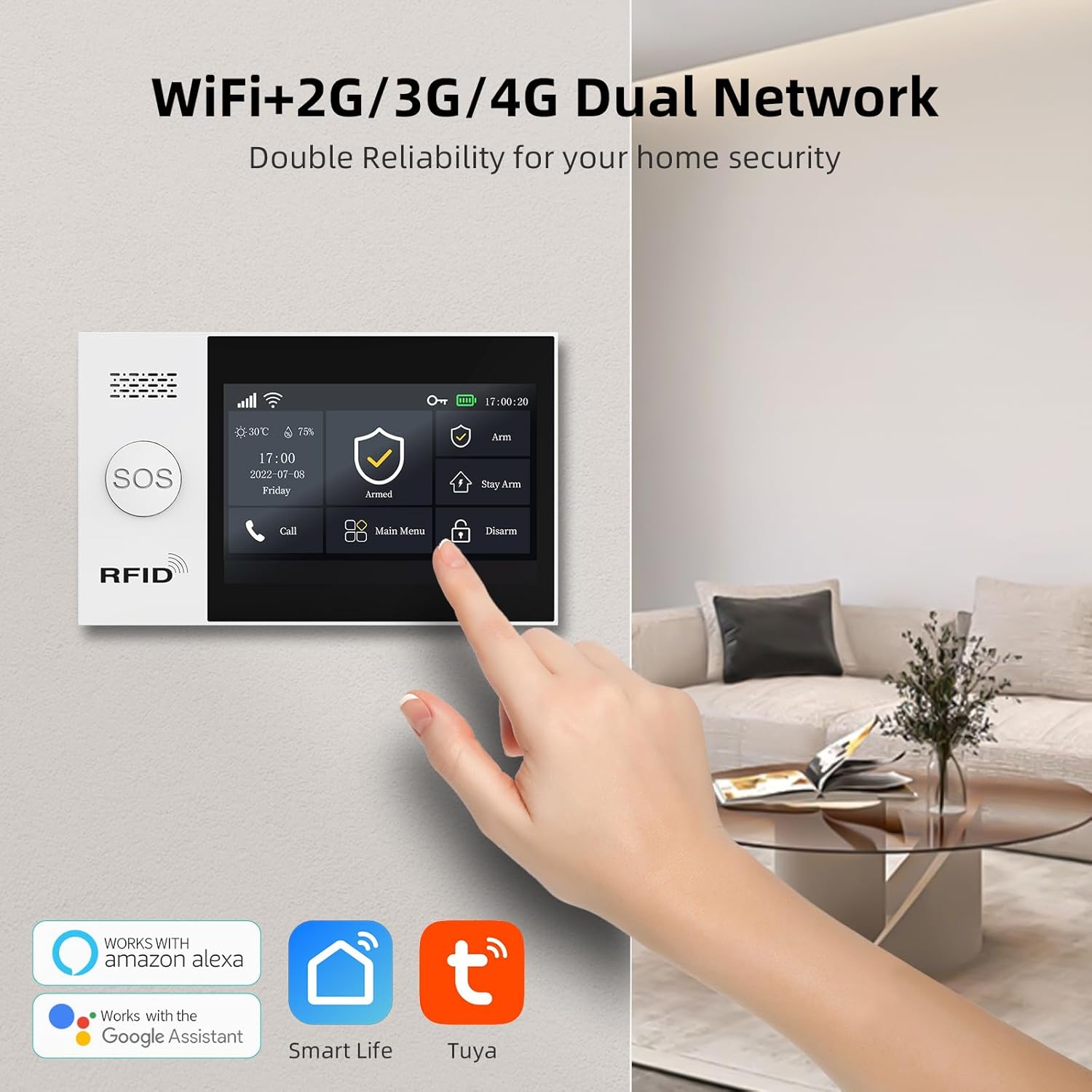 YBJ 16-Piece-Kit Full Touch Screen Wireless Smart Home Alarm System, DIY 4G and WiFi Burglar Alarm System for Home Security with APP Alert, Motion Detector, Door Window Sensor, Remote Control, Siren