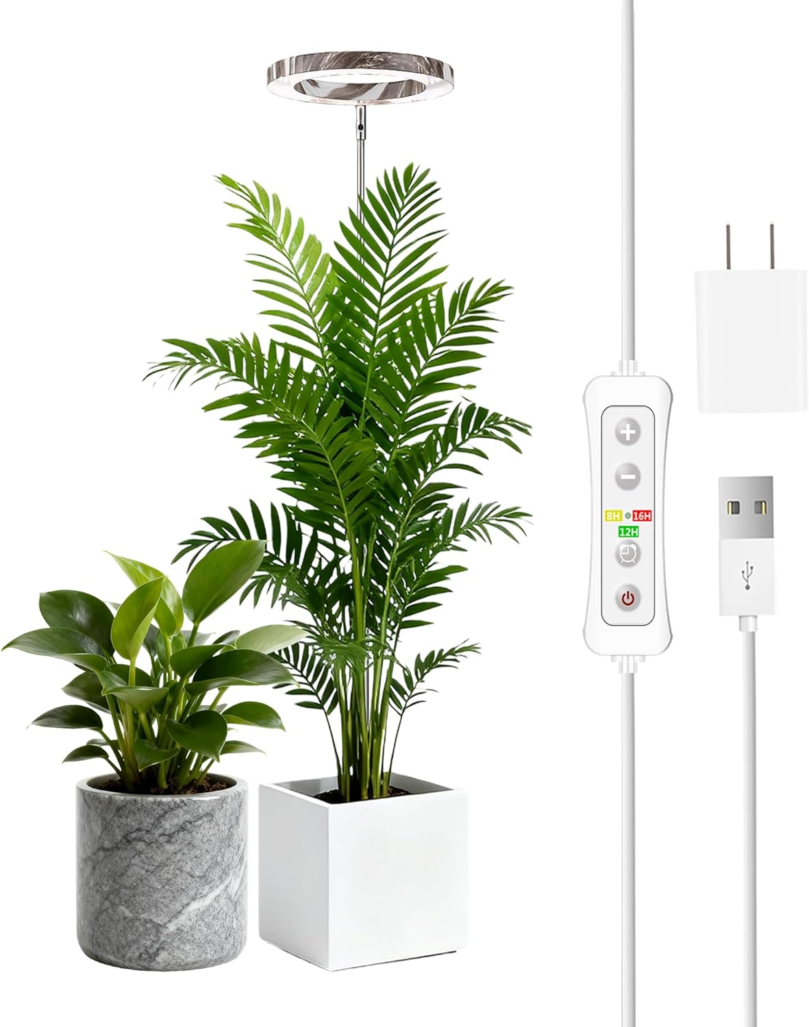 yadoker Plant Grow Light,LED Growing Light Full Spectrum for Indoor Plants,Aluminum Marble Grain Plant Lights,Height Adjustable, Automatic Timer, 5V Low Safe Voltage