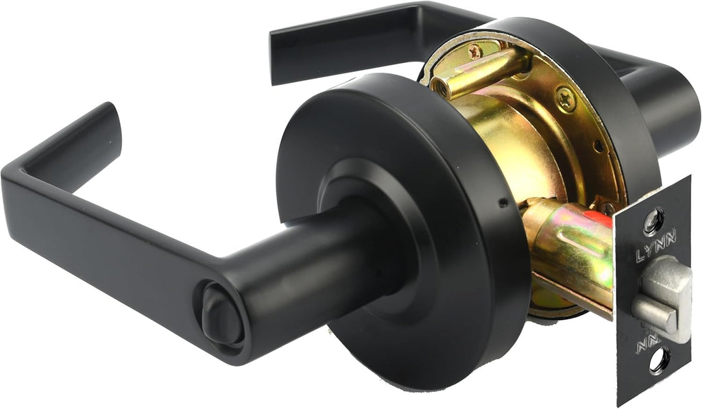 LYNN HARDWARE Commercial Door Lever Lock - Heavy-Duty Locking Door Handle, Designer Door Handles, Cylindrical Lever Lock, Non-Handed Grade 2 Door Handle, Matte Black, Entrance Keylock w/Clutch