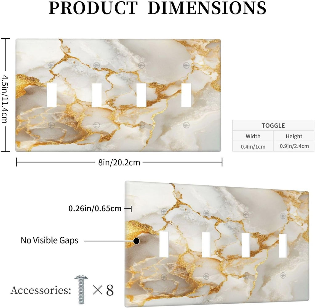 Gold Marble Crack Simple Abstract Print Light Switch Covers Quad Toggle Electrical Faceplate 4 Gang Wall Plate Decorative Switch Plates for Bathroom Kitchen Home Decor