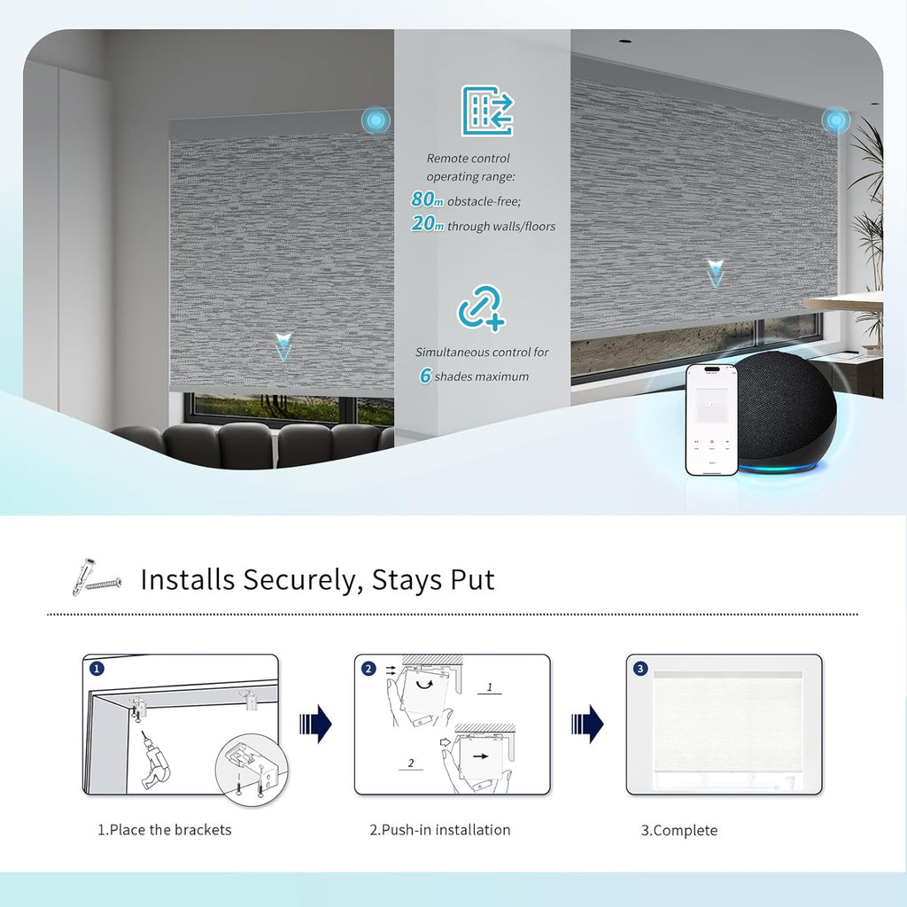 Motorized Blinds with Remote Custom Size Blackout Smart Roller Shades Compatible with Alexa Google, Electric Blinds for Windows