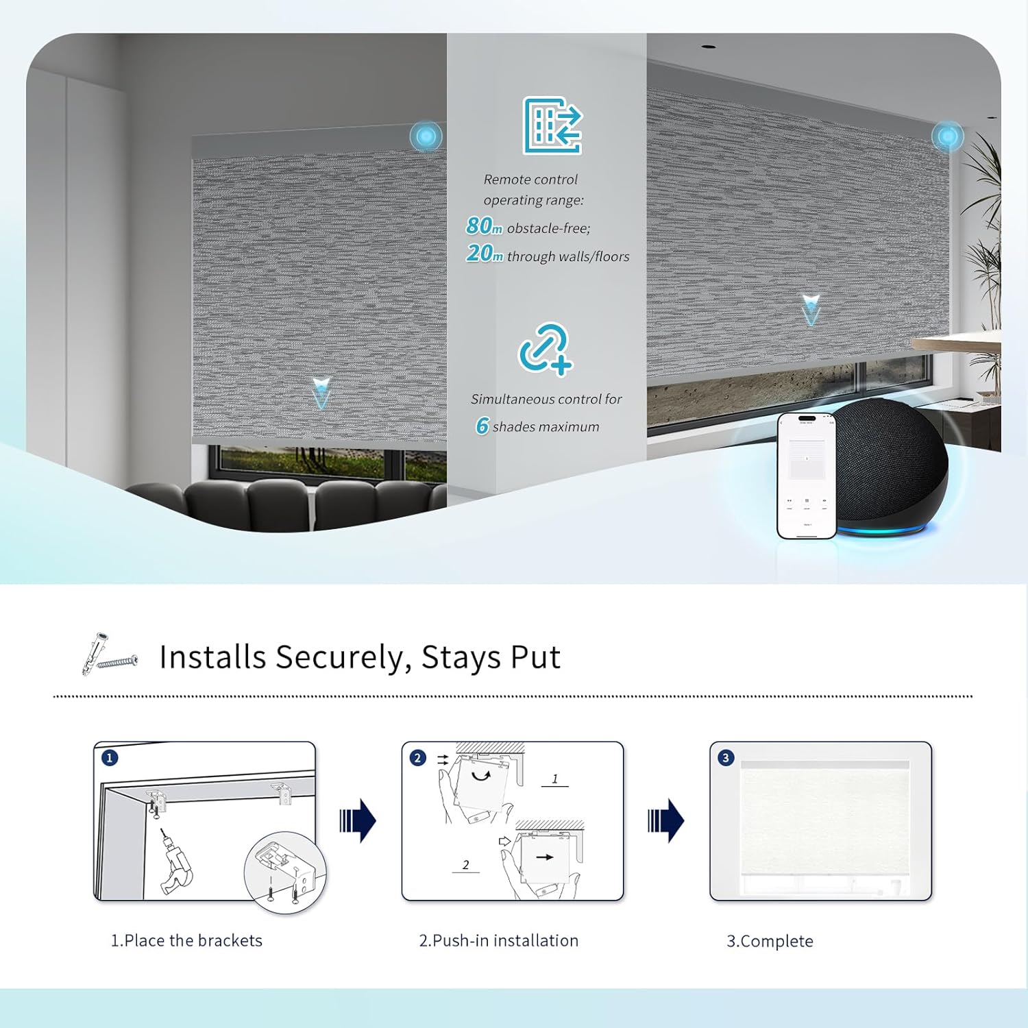 Motorized Blinds with Remote Custom Size Blackout Smart Roller Shades Compatible with Alexa Google, Electric Blinds for Windows
