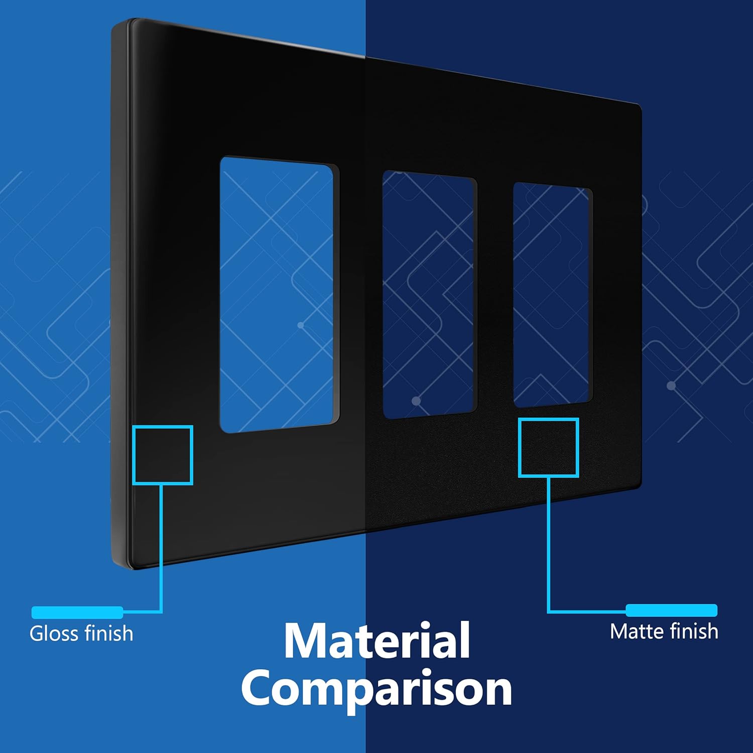 LIDER Brushed Finish Decorator Switch Cover, Screwless Wall Plate, Mid-Size 3-Gang 4.88" x 6.77", Unbreakable Polycarbonate Thermoplastic, UL Listed, LSWP-33M-BK2P, Black, 2 Pack