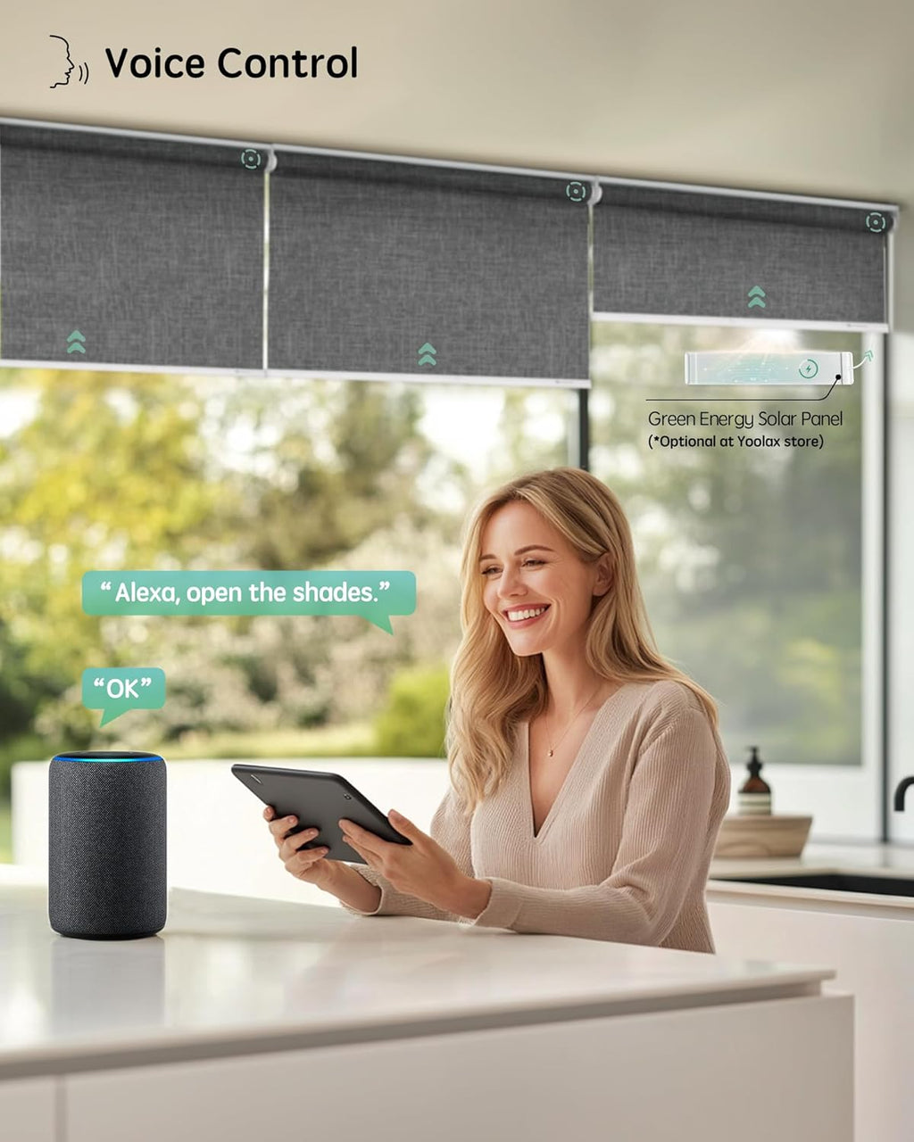Yoolax Motorized Blinds with Remote, Blackout Smart Blinds for Windows Motorized Roller Shades, Automatic Window Shades Work with Alexa Custom Size (Blackout-Fabric Dark Gray)