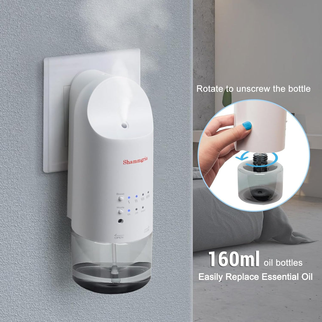 2026 Plug-in Essential Oil Diffuser – Waterless Scent Diffuser, Smart Wall Diffuser for Home, Office, & Spa, Covers Up to 500 Sq. Ft., 160ML Capacity, Portable Aromatherapy Aroma Diffuser, White
