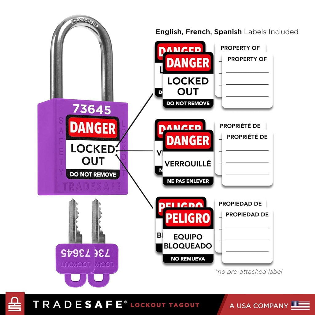 TRADESAFE Lockout Tagout Locks Set - 7 Purple Loto Locks, Lockout Locks Keyed Different, 2 Keys Per Lock, OSHA Compliant Lock Out Tag Out Padlocks, Safety Padlocks for Electrical Lockout Tag Out Kits