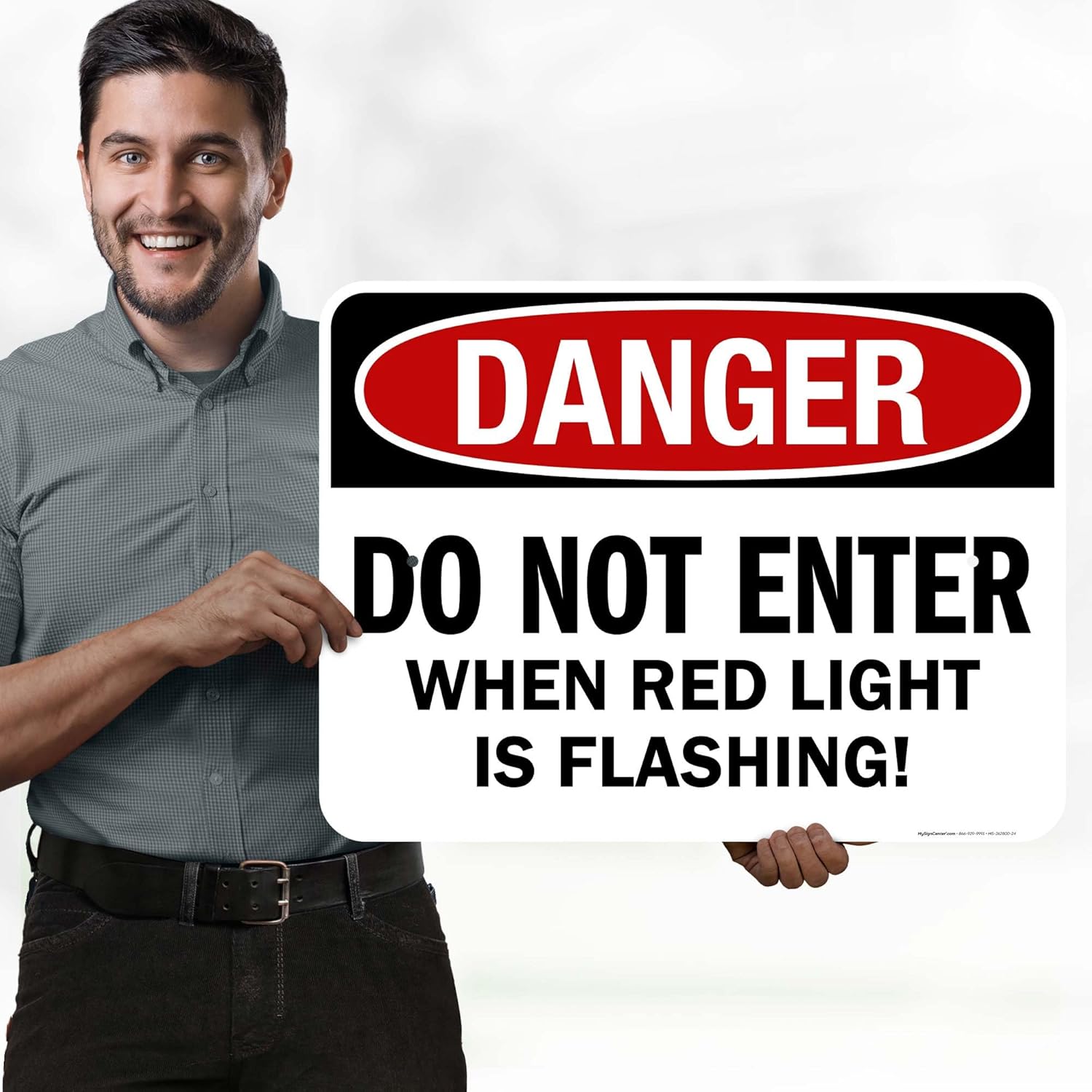 Danger Do Not Enter When Red Light is Flashing Sign, 18x24 Inches, Rust Free .063 Aluminum, Fade Resistant, Made in USA by My Sign Center