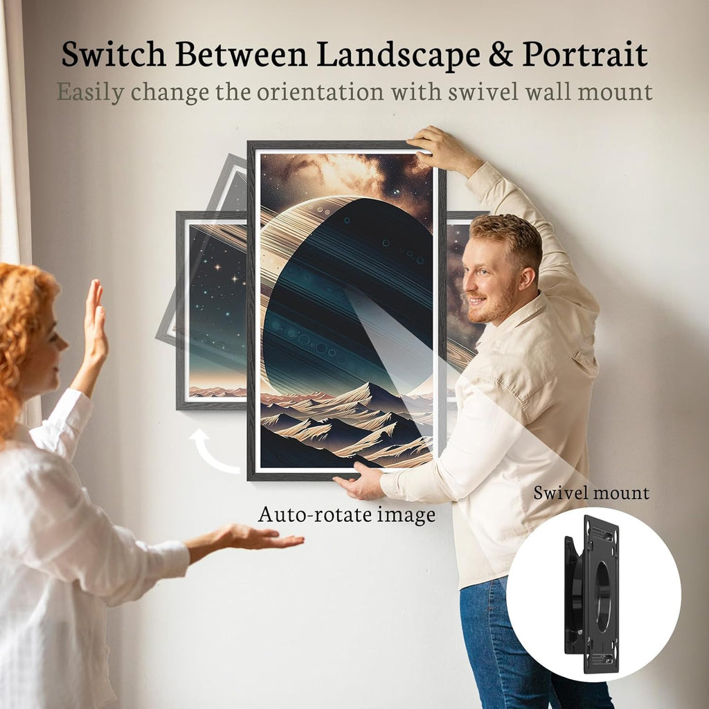 BSIMB 32 Inch Large Digital Picture Frame, Touchscreen 64GB 1920x1080 FHD WiFi Photo Frame Electronic Display Remote Control, Share Pictures/Videos via App/USB/SD Easy Setup Gifts for Mom, Black Wood
