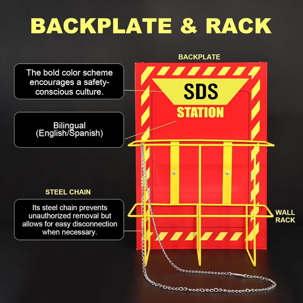 MSDS Yellow Heavy Duty 3 Inch Material Safety Data Sheet 3 Ring Binder with SDS Wire Rack, Display Sign, Chain, Safety Posters, Labels, Wall Mount