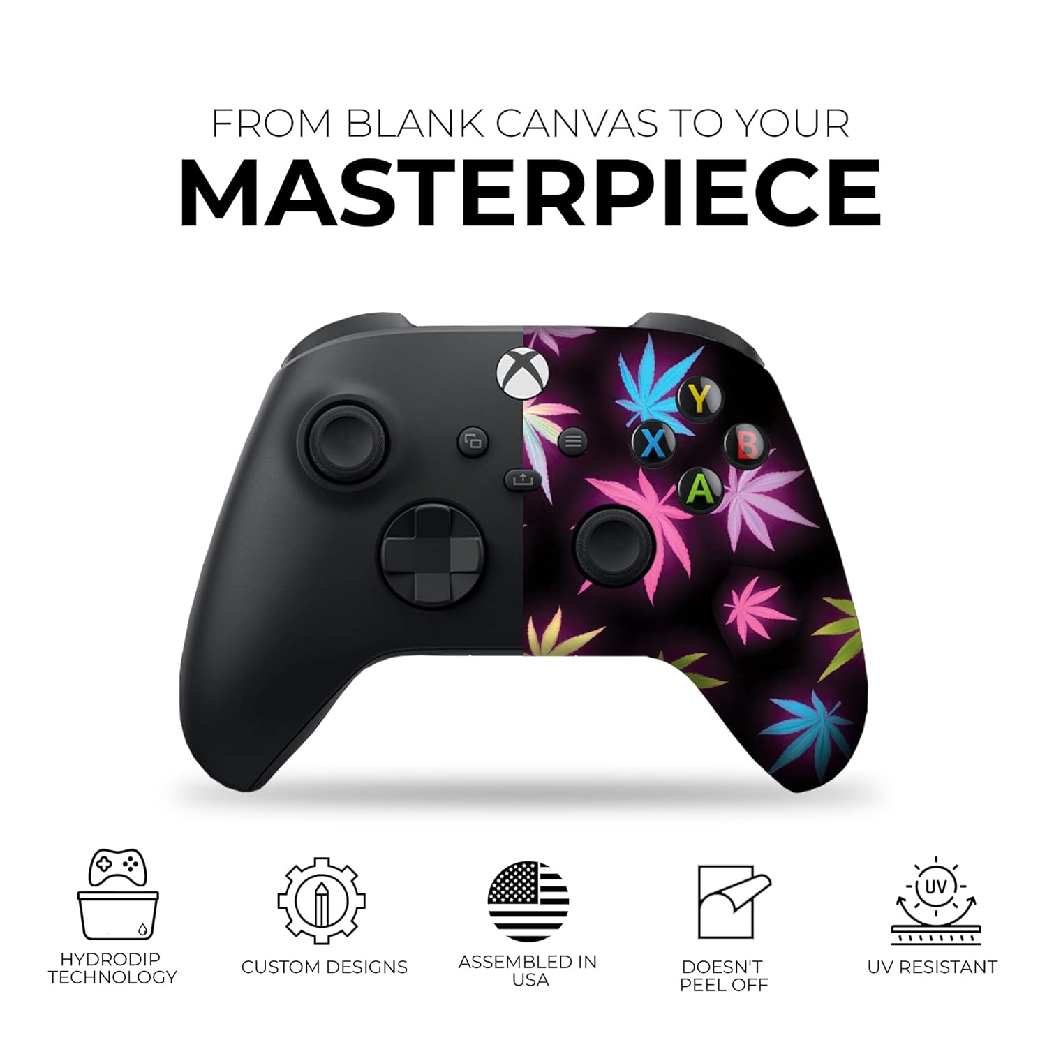 DreamController Neon Weed Custom X-box Controller Wireless compatible with X-box One/Series X/S Proudly Customized in USA with Permanent HYDRO-DIP Printing (NOT JUST A SKIN)