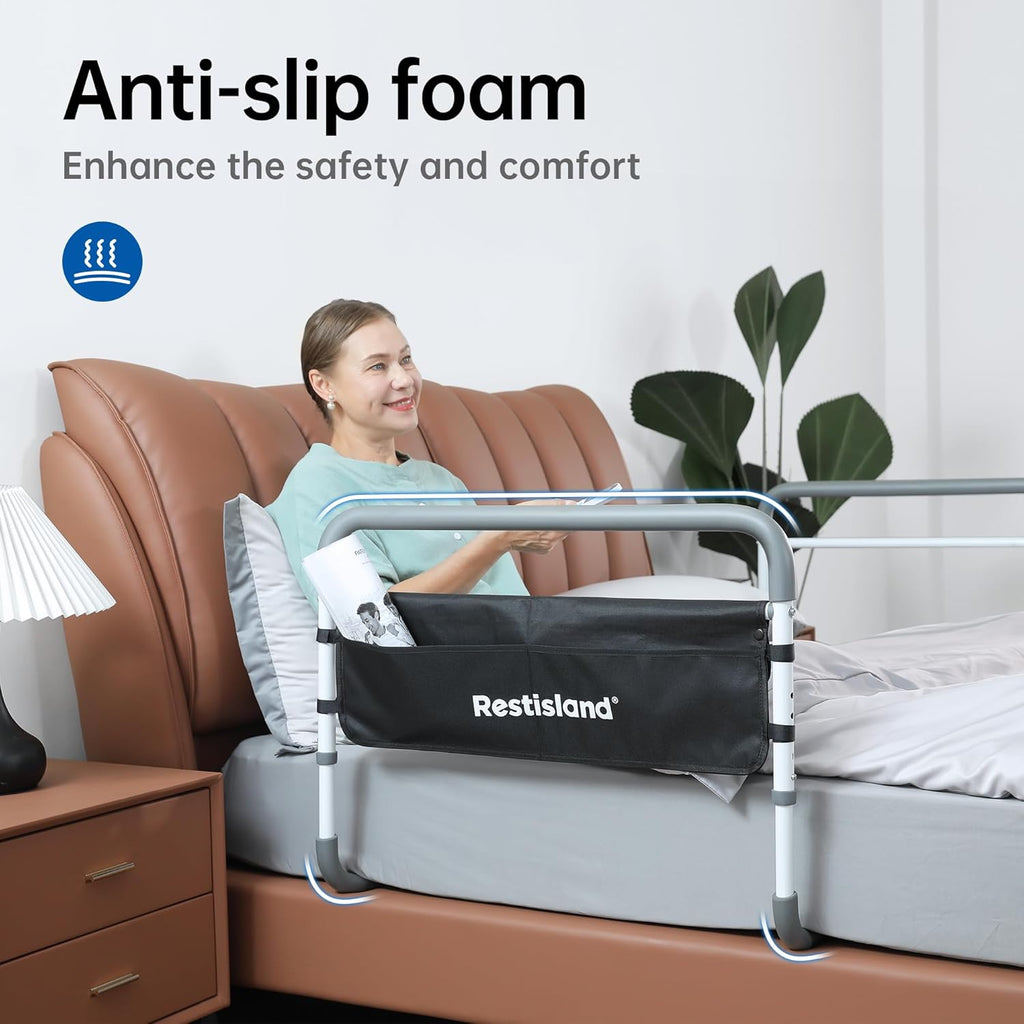 Dual Bed Side Hand Rail, Bed Assist Rail Adjustable Medical Hospital Assistive Devices Bed Rails for Elderly Adults, Fits Queen, Full & Twin Beds