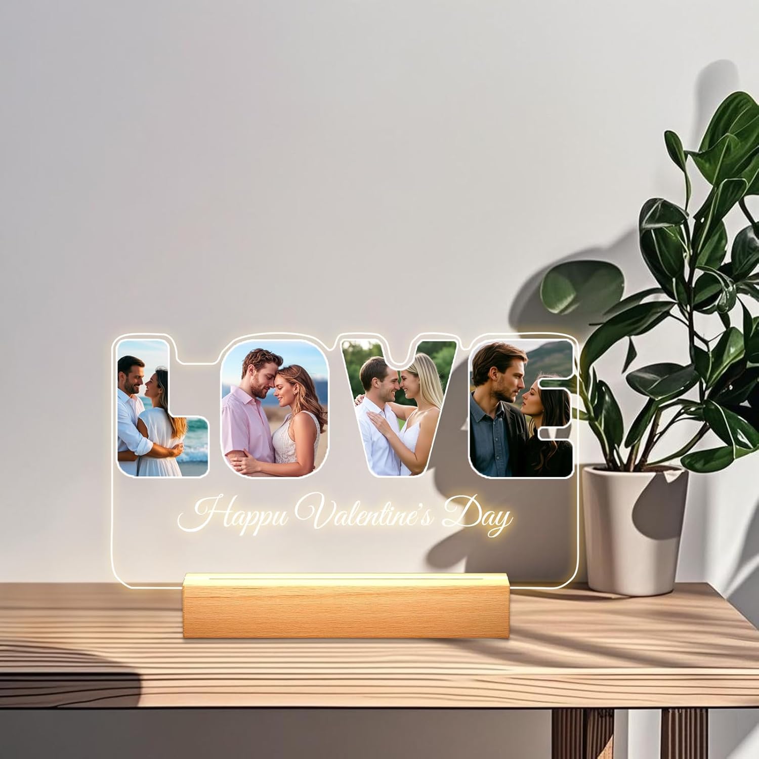Personalized Picture Frames with Photo, Custom Photo Frame with Night Light, Customized Girlfriend Photo Gifts, Ideal Gift for Couples Anniversary Birthday Mom Dad Him Her