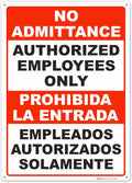 Brimar - 10" x 14" - Bilingual Authorized Employees Only Sign - .055″ Polyethylene Plastic - Enhanced Visibility - Easy Installation