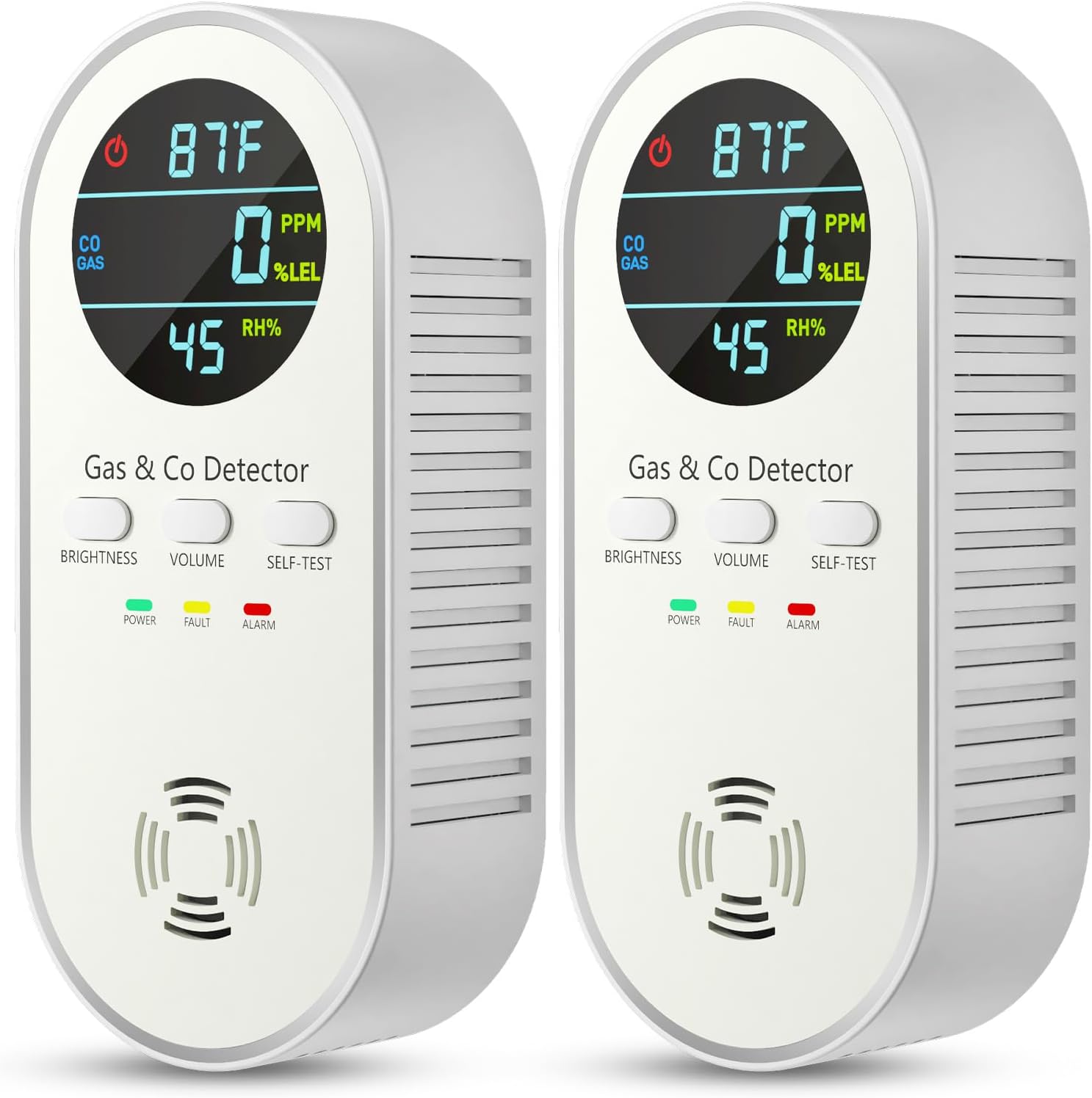Carbon Monoxide Detectors - Natural Gas Leak Detector - 5-in-1 Carbon Monoxide Detectors Plug in - CO Detector Battery Backup with Brightness & Volume Adjustment for Home/RV/Travel/Camping (2 Packs)