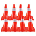 Traffic Safety Cones 18 Inch 8 Pack - Orange Road Parking Cones with Reflective Collars, Heavy Duty PVC Construction Cone Structurally Stable for Road Parking, Traffic Control, Driveway