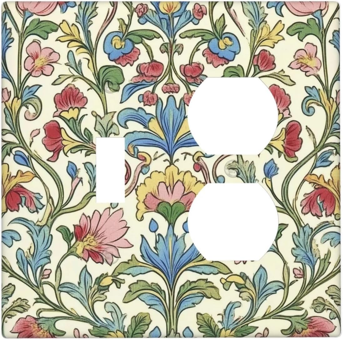 Wallplates Boho Red Floral Morris Plant Leaves 1 Toggle 1 Duplex Switch Plate Electrical Gfci Faceplate Decorative Light Switch Covers For Farmhouse Cabin Decor