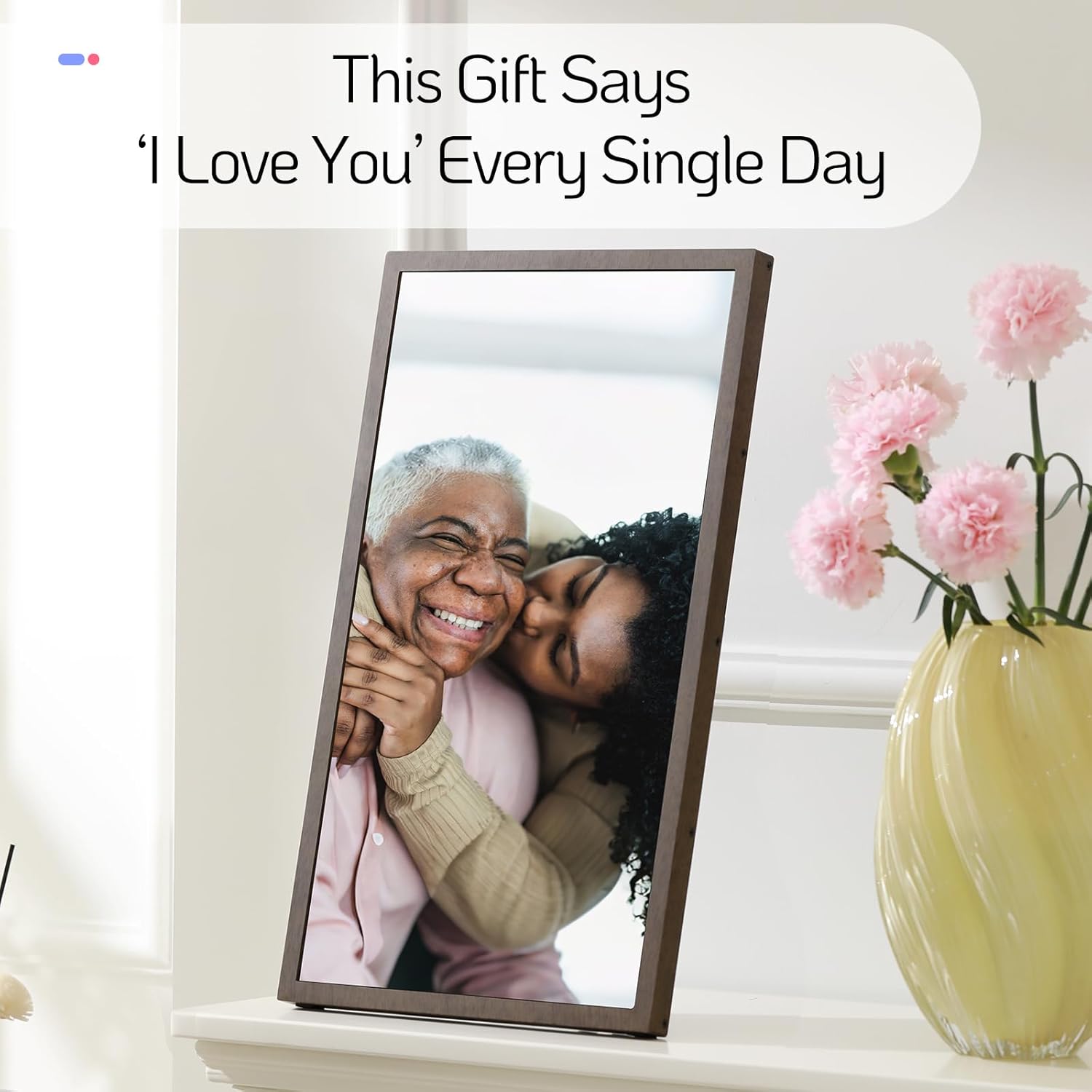NexFoto 21.5 Inch Large Digital Picture Frame 32GB, WiFi Electronic Photo Frame with Remote Control, Wall-Mountable, Easy to Share Photos/Videos, Gifts for Mom Christmas, Dark Wood