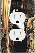 Outlet Covers Boho Mandala Floral Black Cat Vintage Flower 1 Gang Duplex Light Switch Cover Decorative Switch Plates Electrical Receptacle Faceplate Wall Plate For Farmhouse Home Decor
