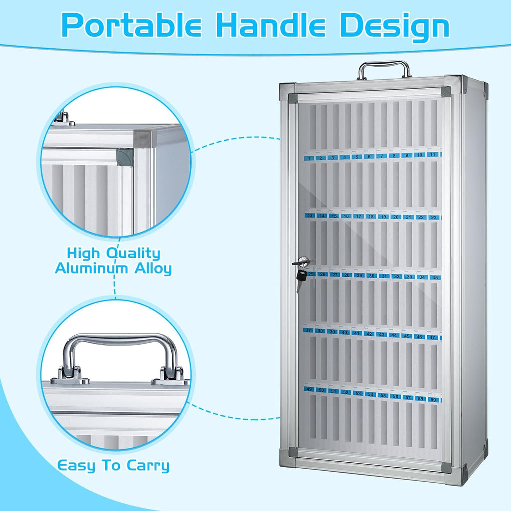 Amylove 72 Slots Cell Phone Locker Cabinet Aluminum Alloy Pocket Chart Storage Locker Box Cabinet Wall-Mounted Cell Phones Storage Box with Handle for Office Classroom Gym (White)