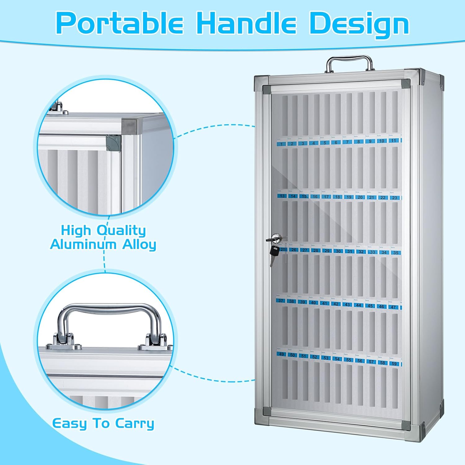 Amylove 72 Slots Cell Phone Locker Cabinet Aluminum Alloy Pocket Chart Storage Locker Box Cabinet Wall-Mounted Cell Phones Storage Box with Handle for Office Classroom Gym (White)