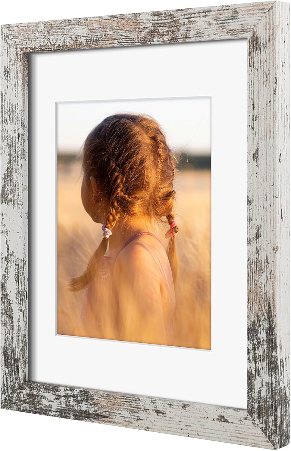 Golden State Art, 8x10 Picture Frame with Mat for 5x7 Photo - High Definition Glass Wall Mounting or Tabletop Display (Weathered White, 2 Pack)